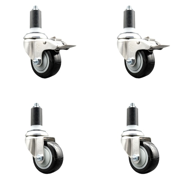 Service Caster 3 Inch 316SS Black Poly Swivel 1-1/4 Inch Expanding Stem Caster Lock Brake, 2PK SS316TTLEX20S314-PPUB-BLK-2-S-2-114 - main